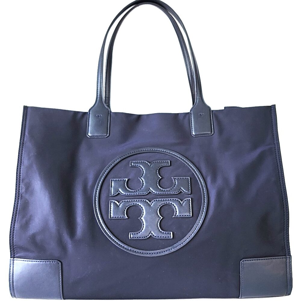 Large Nylon And Leather Tory Burch Ella Tote In Tory Navy Blue